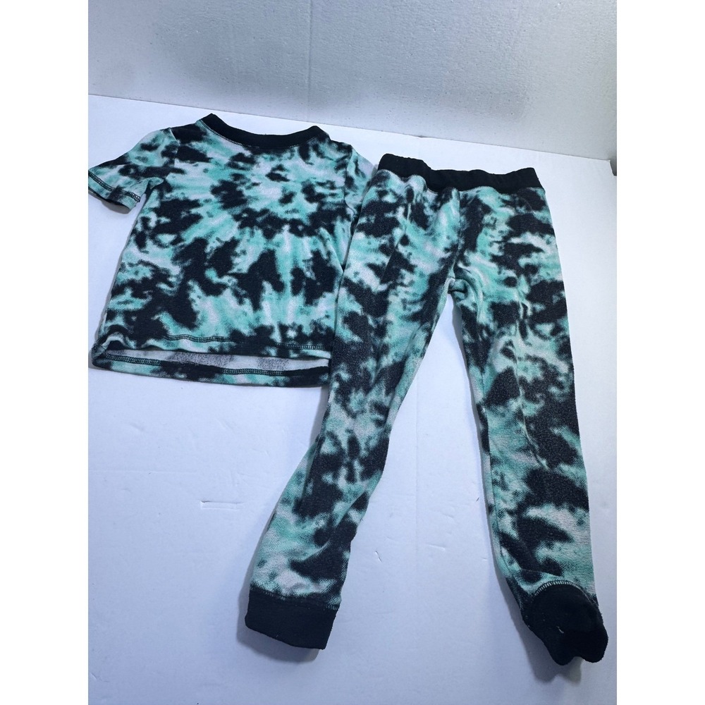 Wonder Nation pajama set kids size 2T teal black tie dye fleece sleepwear